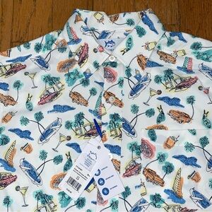 Southern Tide Poolside View Print Performance Button Down Shirt Size S White NEW